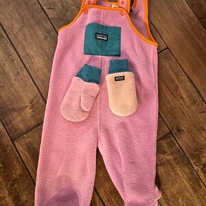 Patagonia Pink Fleece Overalls with Mittens